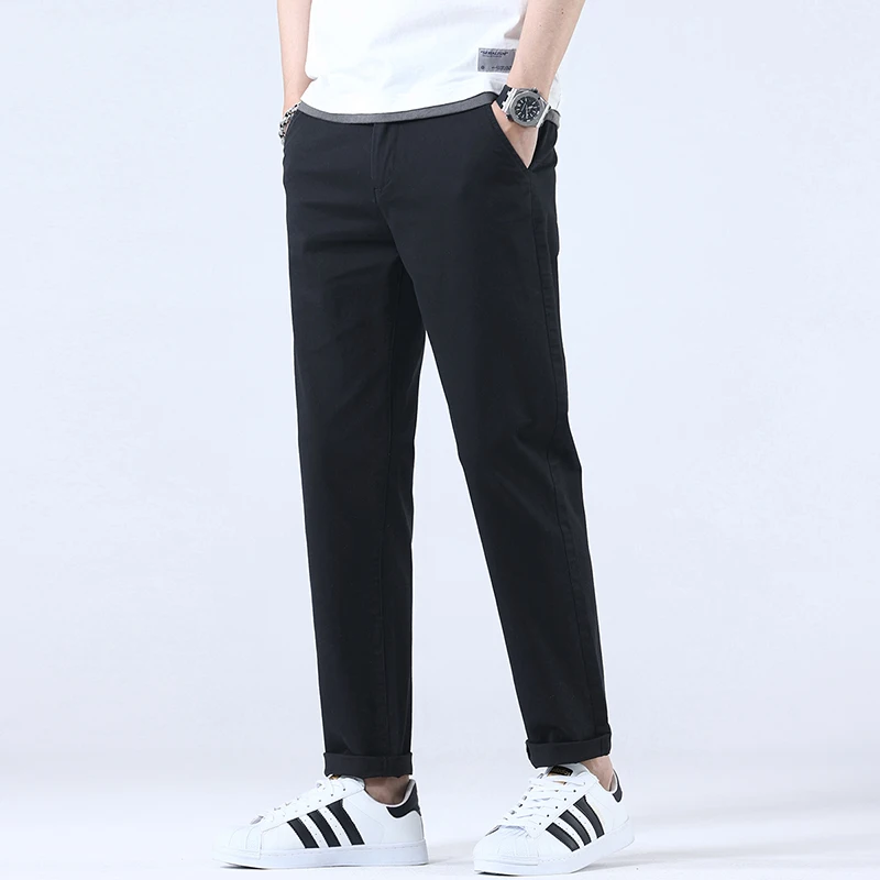 Breathable 98% Cotton Thin Soft Fabric Men\'s Casual Pants Male Korean Summer New Brand Jogging Work Straight Slim Trousers