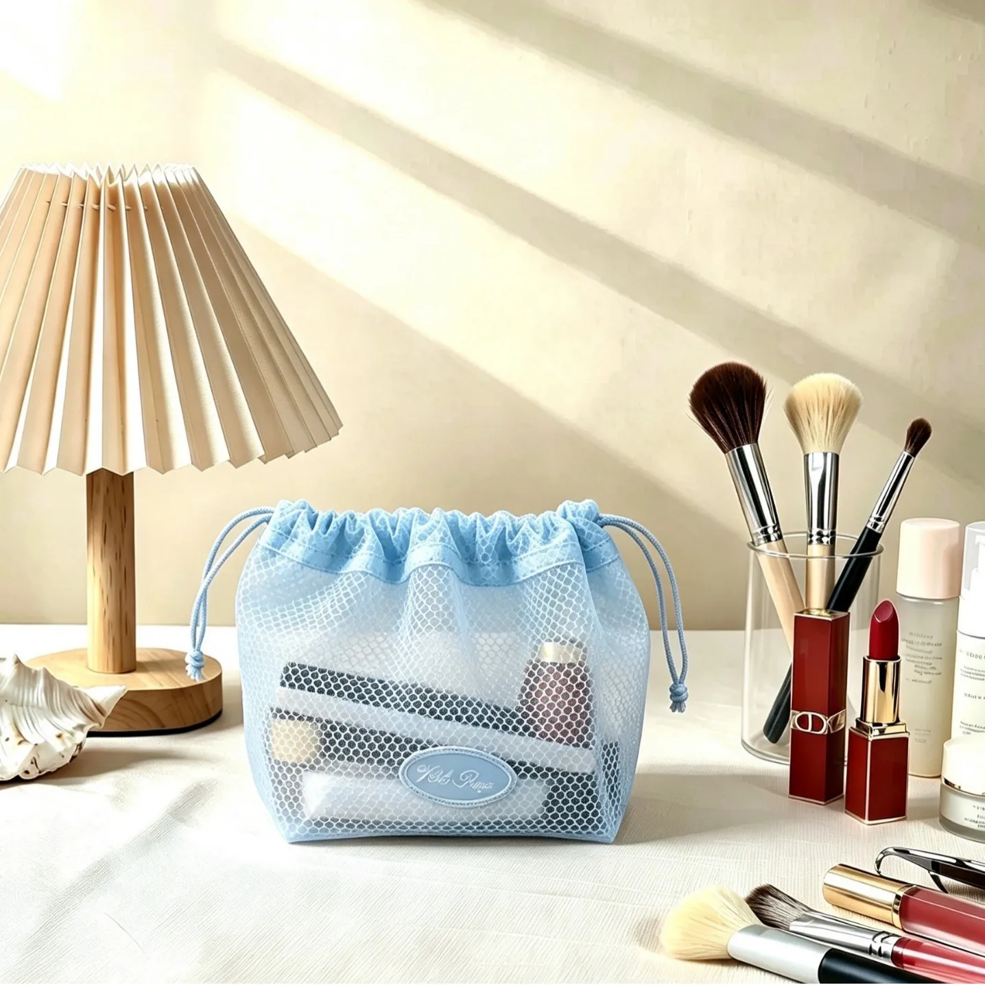 New Clear Makeup Storage Drawstring Bag Cosmetic Tools Lipsticks Toys Storage Bag Macaron Mesh Cute Small Storage Bag Wholesale
