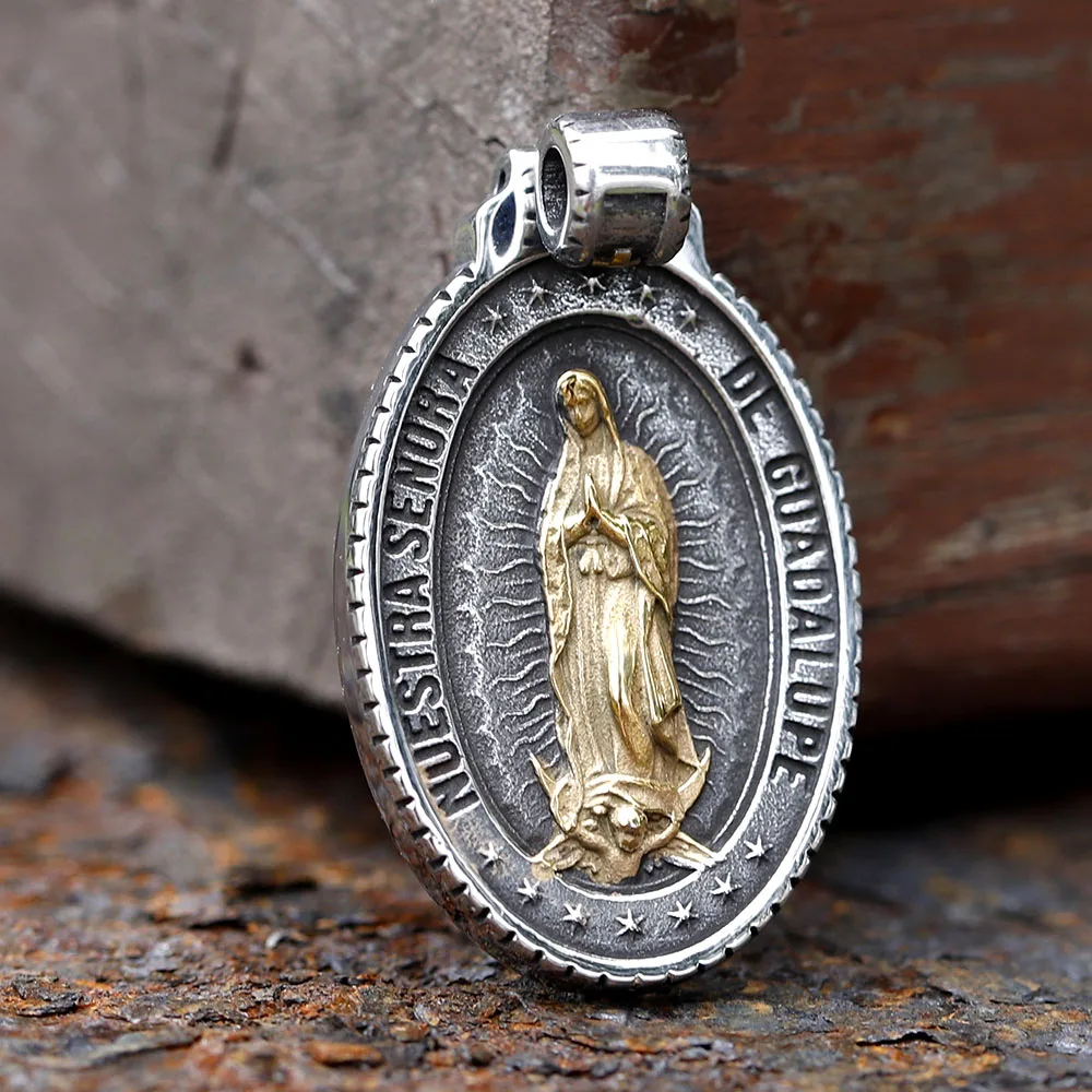 2024 New Stainless Steel Virgin Mary Pendant Unisex Vintage Prayer Amulet Necklace Biker Fashion Jewelry Gifts