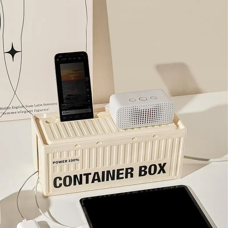 Cable storage box Large container container-shaped storage box Heat dissipation and dustproof desk surge protector