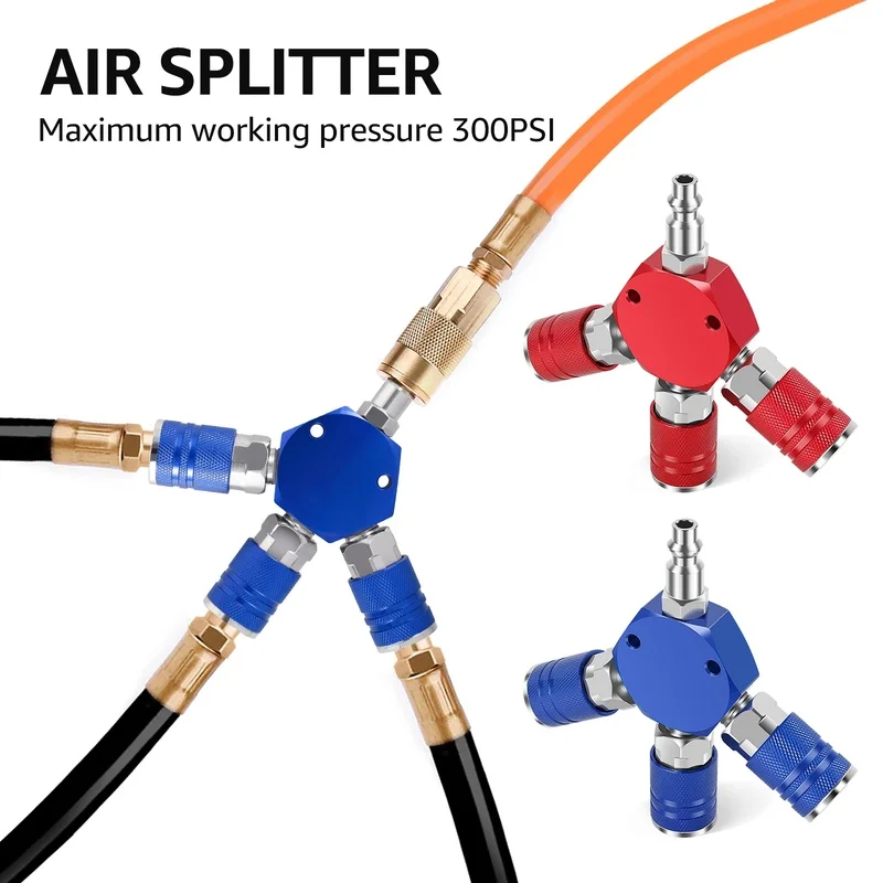 

3-Way Air Manifold with Quick Connect Coupler and Plugs for Air Compressor Hose Fitting and Connector
