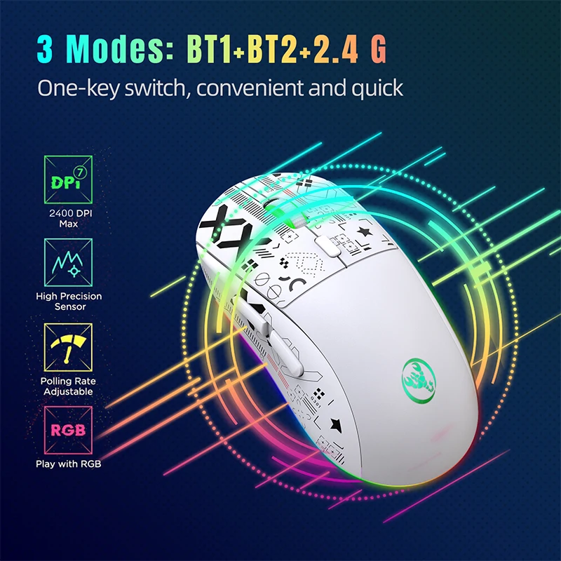 Hxsj T90 2.4G Mouse meccanico Wireless RGB Mouse da gioco ergonomico 10 milioni di tasti 3600DPI Mouse 11 modalità di illuminazione RGB Mouse