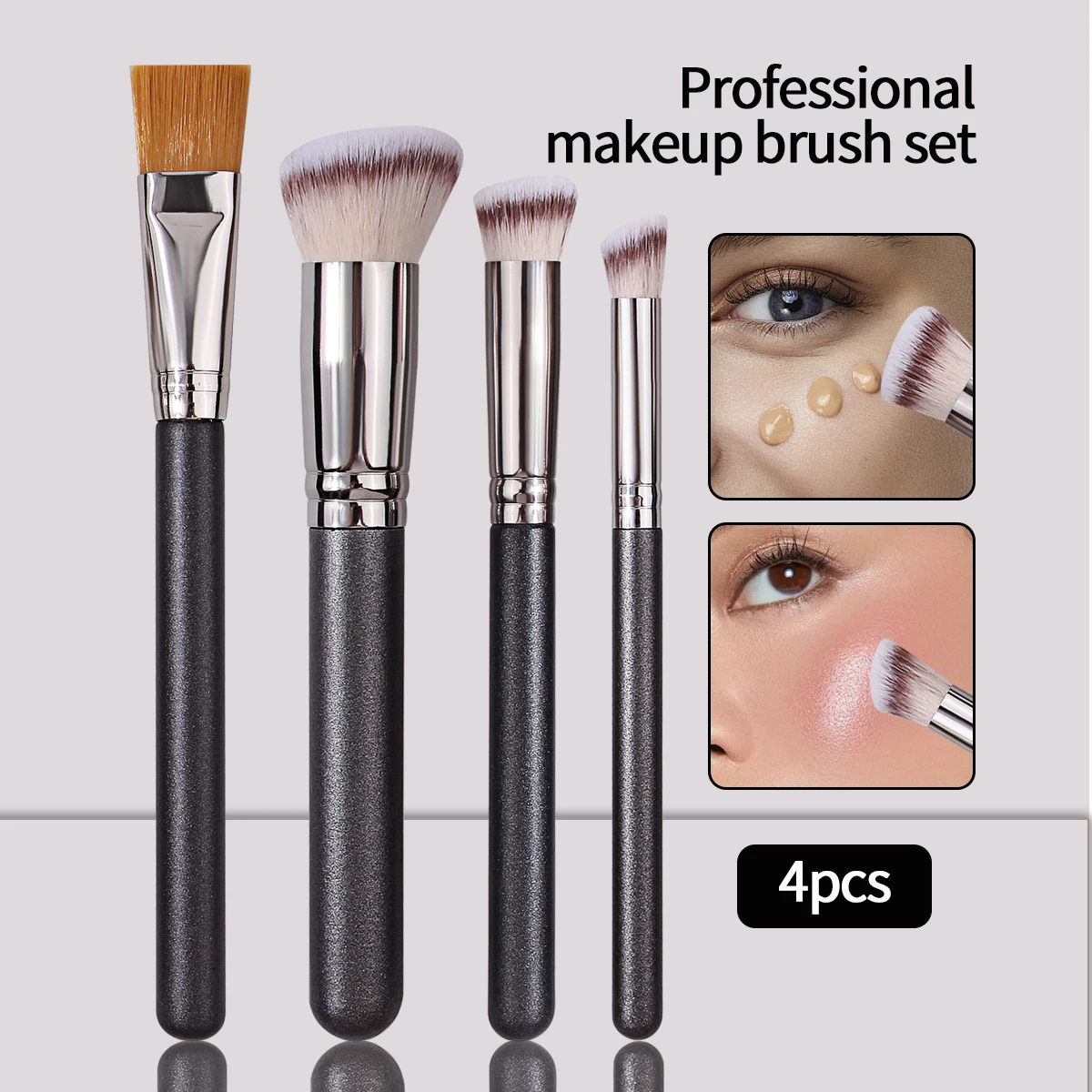 4 Professional Makeup Brush Set Eye Shadow Concealer Foundation Blusher Contour Shadow Soft Hair Mixed Smudge Makeup Beauty Tool