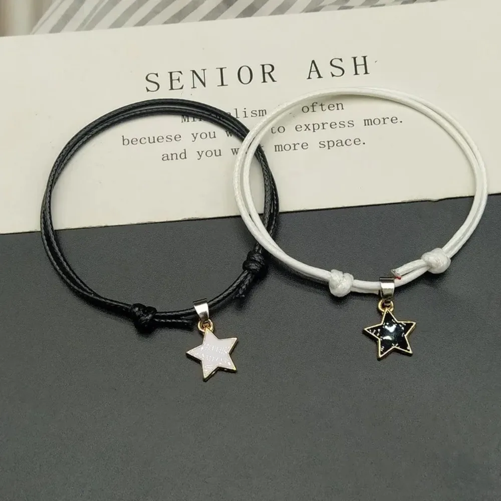 Metal nova moda casal pulseiras estrela ins vento preto corda branca estrelas pulseira superfície lisa diy