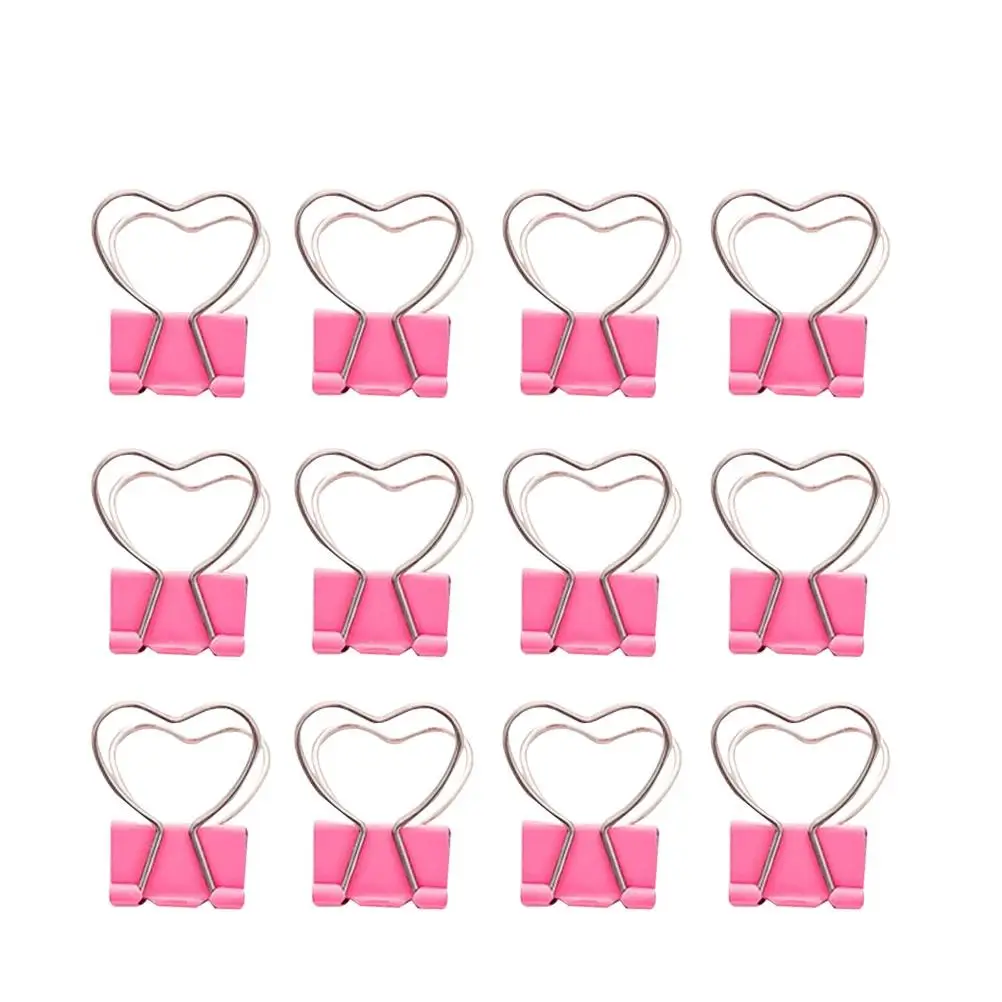 12pcs Metal Mini Binder Clips with Heart Shaped Handle Decorative Paper Clips Notes Letter Paper Clip for Office Home School (Pi