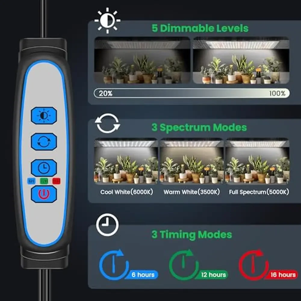 Светодиодный светильник для выращивания растений, полный спектр, 552 светодиодов, 2024, улучшенный автоматический таймер с регулируемой яркостью, 3 режима, умный контроллер