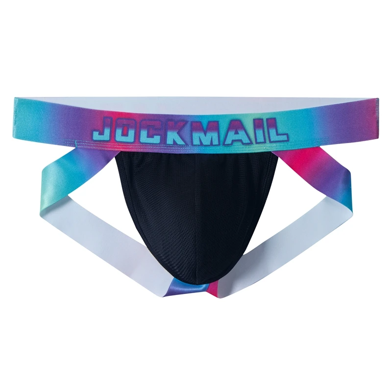 JOCKMAIL Jockstrap Men Thong Sexy Underwear Men Brief  Male Panties G String Bikini Sissy Mesh Underpants Ombre Rainbow Belt