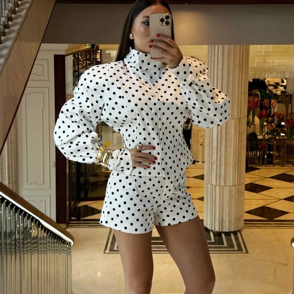 

Tuularose женские шорты из 2 предметов, модная контрастная куртка в горошек, топ, тонкие шорты, комплект роскошных элегантных винтажных шорт для вечеринок