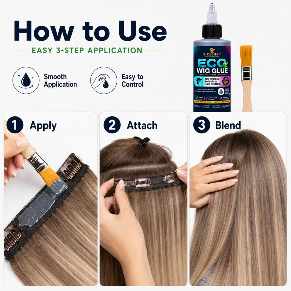 SIKEZHAN Gray Liquid Wig Glue with Applicator Brush for Toupee Hair System Lace Base PU Edge Hair Topper and Partial Hairpiece - view 4