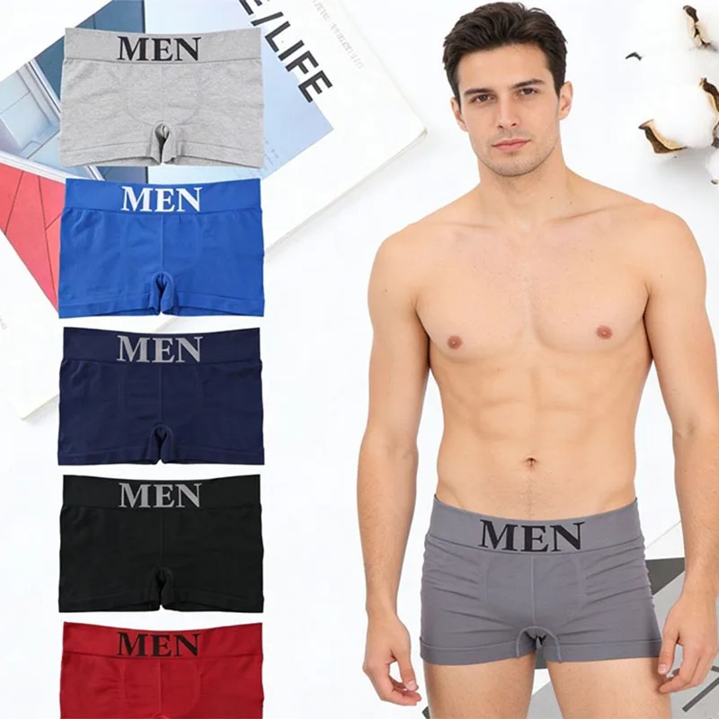 

5pcs Men Cotton Boxer Briefs High Elastic Breathable Soft Underwear Plain Color Stretch Comfort Shorts Plain Color Panties