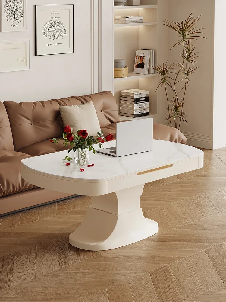 Electric Lifting Coffee Table Dual-Purpose round Stone Plate Household Foldable Tea Table