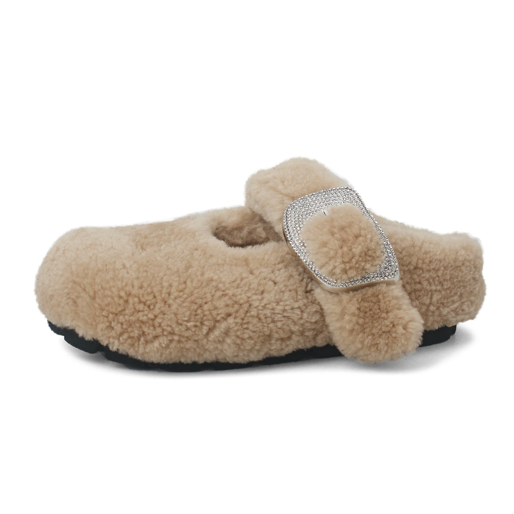 مقاومة البرد الصوف عالية الكعب Slingback البغال الشتاء الحلو الحديثة الدافئة يؤرخ الأحذية موجزة أنيقة العلامة التجارية الحديثة النساء النعال #4