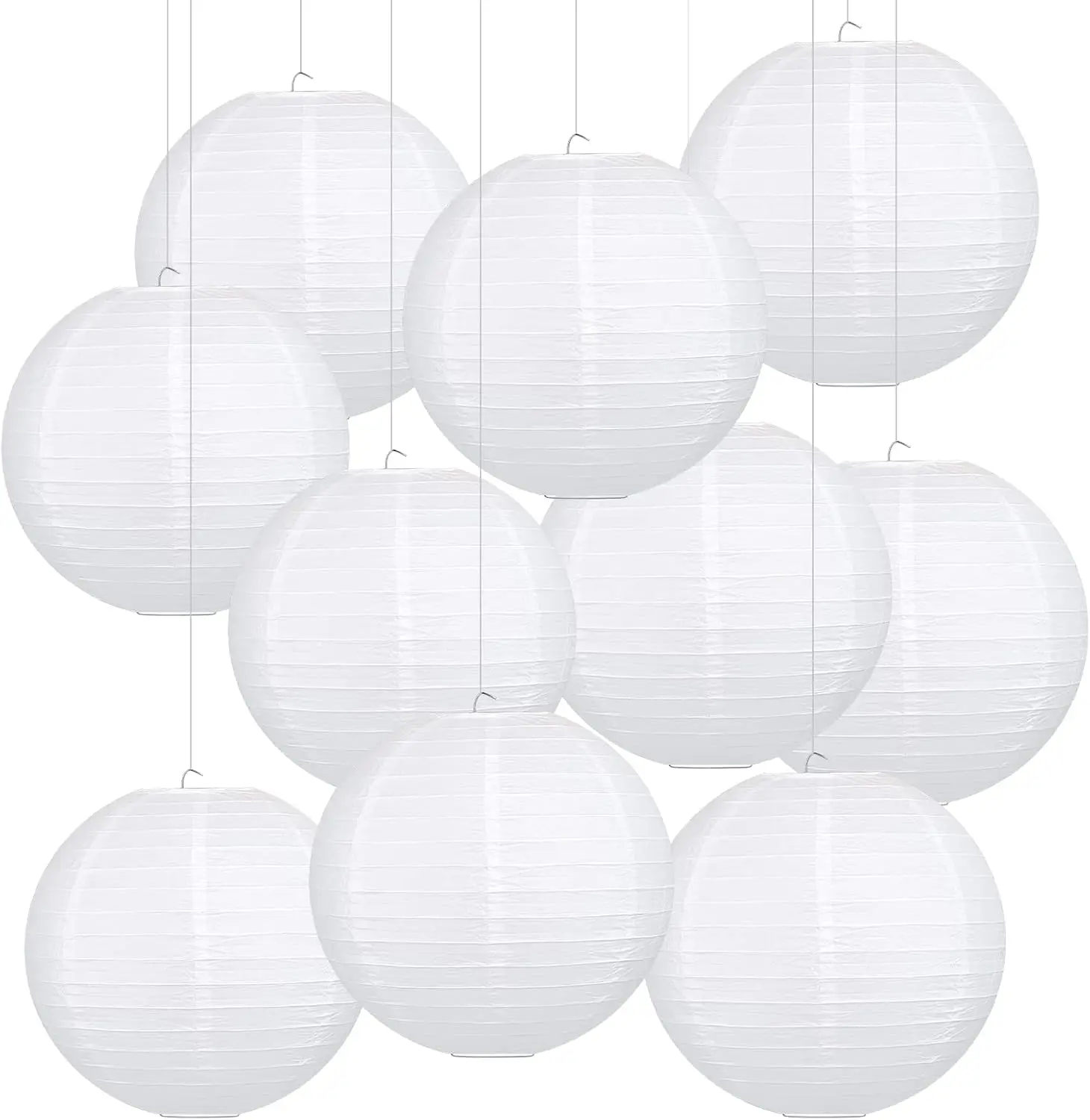 

12 Inch White Round Paper Lanterns (10 Pack) - Wedding Party Decor