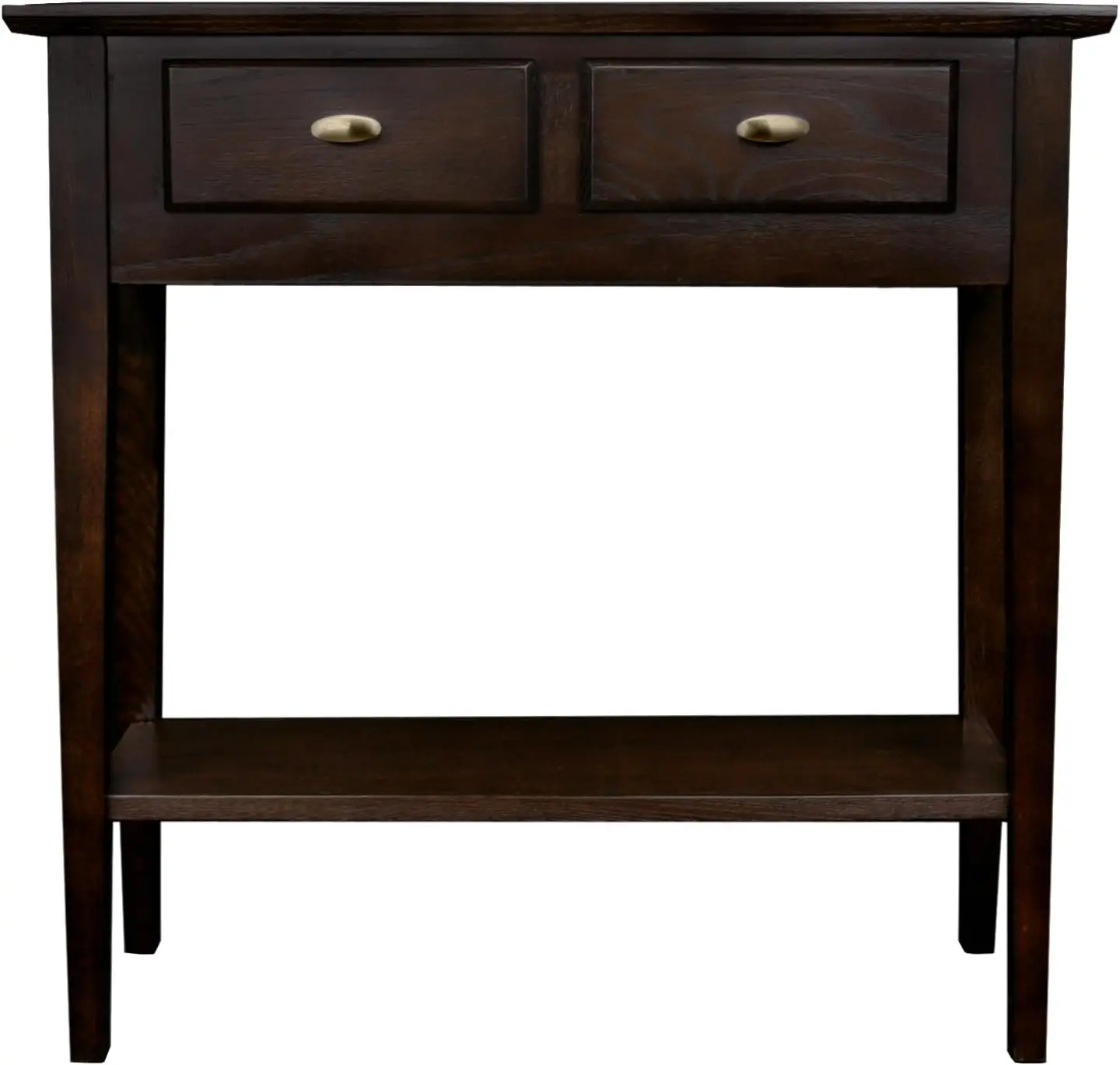 Teegan Solid Wood Hall Entryway Console Sofa Table with Shelf and Two Drawers Chocolate Oak Brown Perfect for Entryways Hallways