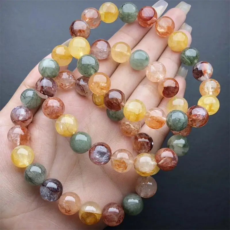 Natural Colored Fire Quartz Hematoid Bracelet Gemstone Round Bead Crystal Healing Gemstone Bracelet Jewelry Gift 1PCS 10.5/12.5M