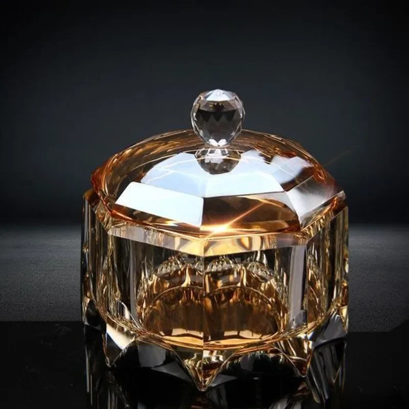 หนาแนวโน้มบุคลิกภาพแก้วคริสตัล Ashtray Anti-Fly ASH ฝาครอบห้องนั่งเล่น Multi-Functional High-end ที่เขี่ยบุหรี่