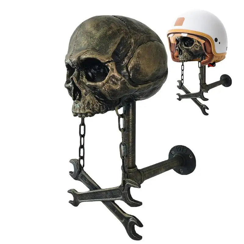 Skull Helmets Holder Wall Mount Motorcycle Skull Helmets Holder Wall Mounted Hanger Resin Crafts Decorative Skull Helmets Holder