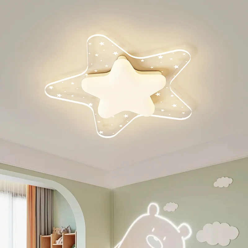 Cream Acrylic Stars Shape LED Pendant Light Modern Creative Home Decor Children's Room Living Room Study Atmosphere Ceiling Lamp