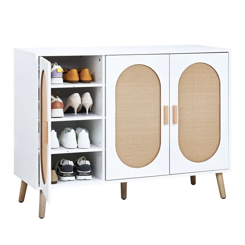 #N 24 Pair Shoe rack cabinet modern with rattan door Shoe storage organizer for Entryway Shoe Rack Organizer Cabinet