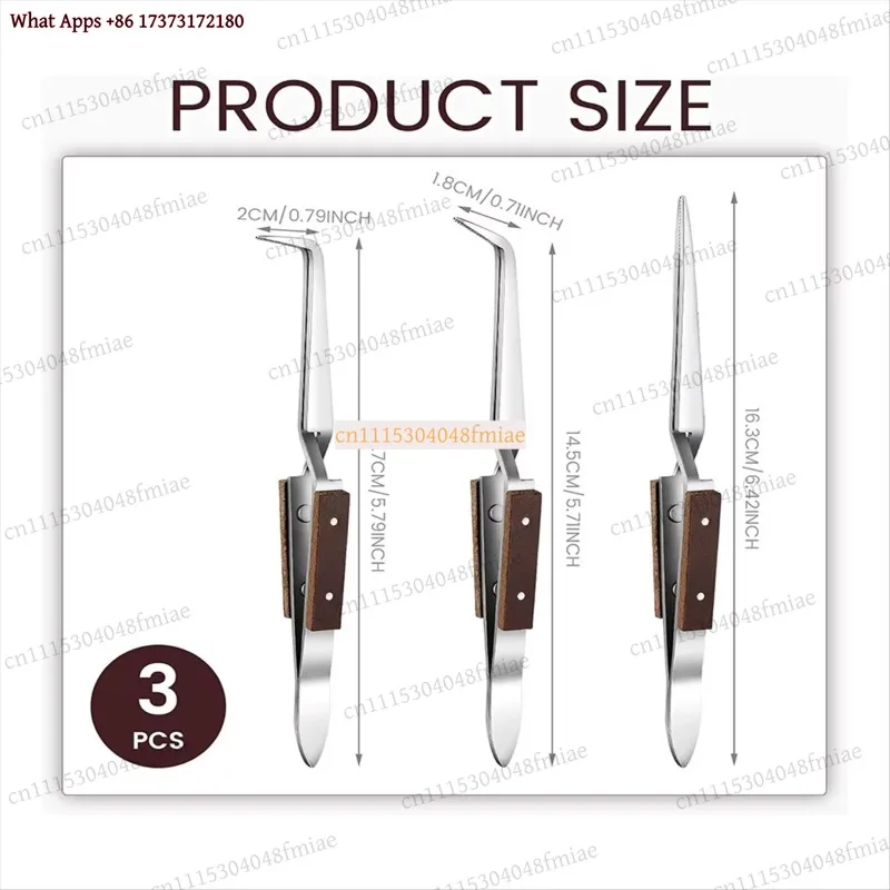 3Pcs Precision Reverse Tweezers Non-Conductive Heat Resistant Anti-Magnetic Pointed Curved Tips Set
