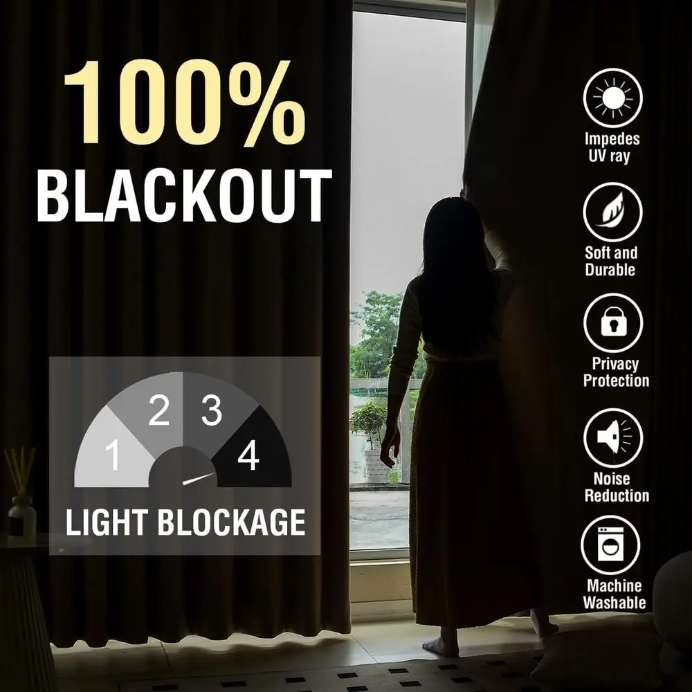 Linen Blended Blackout Curtains, 96 Long, 2-Panel Set, Neutral Heather Natural, Thermal Insulated for Bedroom