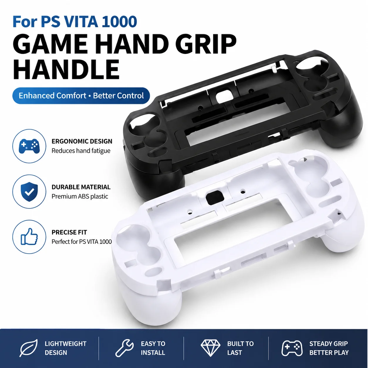 For PS VITA 1000 PSV1000 Game Hand Grip Handle Holder Joypad Stand Case Shell Protect with L2 R2 Trigger Button(Black  White)