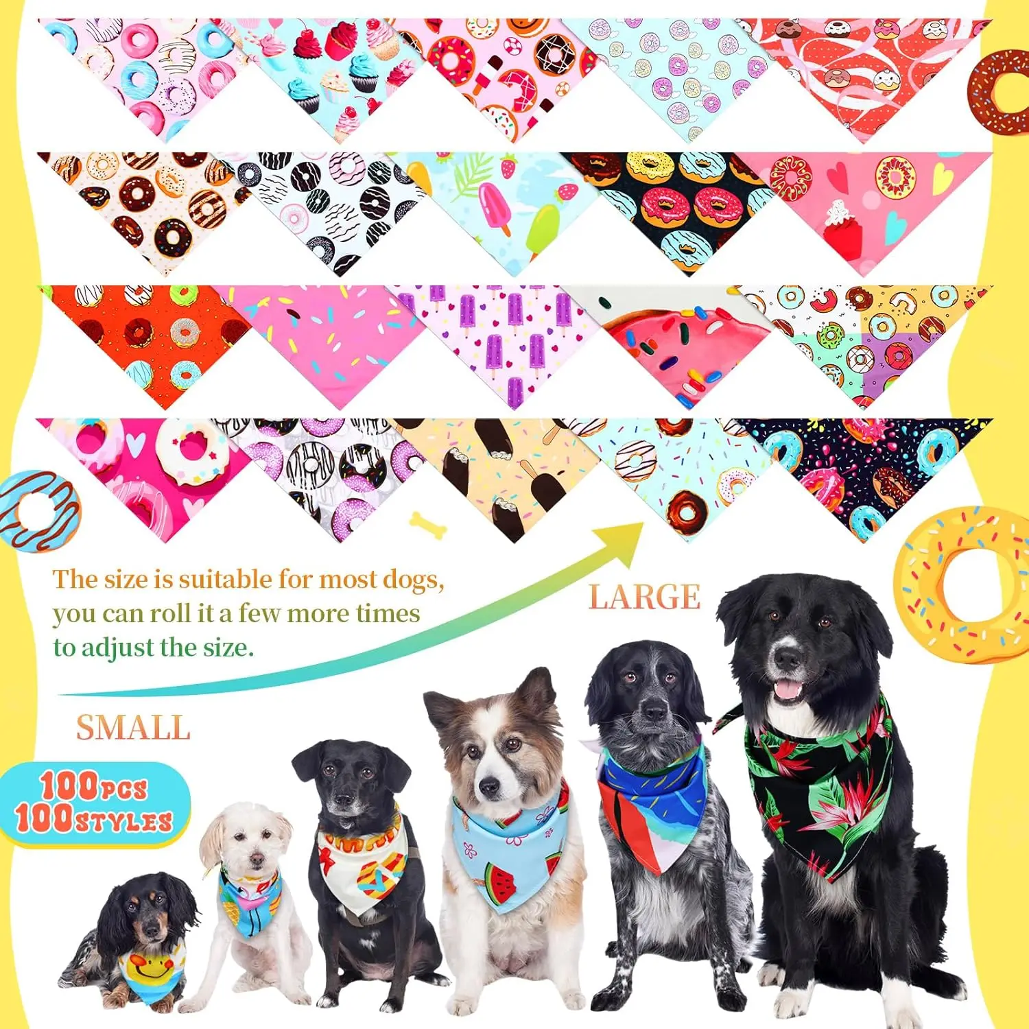 100 Stück Donut-Hundehalstücher im Großpack, Halloween-Haustier-Halstücher für mittelgroße und große Hunde, Thanksgiving- und Weihnachts-Kostümdekoration – Detail 3