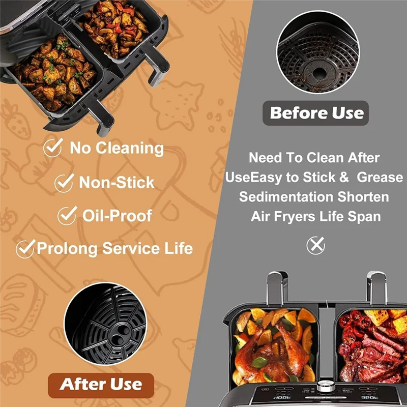 

A005-2PCS Air Fryer Silicone Liners For Ninjia DZ071 DZ550 Dual Air Fryer Reusable Non-Stick Air Fryer Basket Accessories