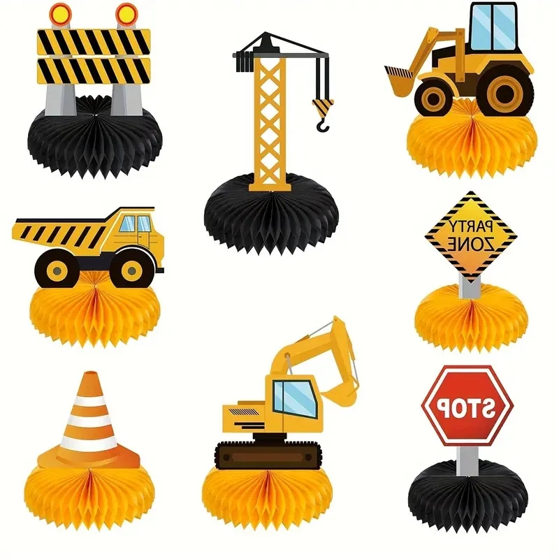 8pack engineering vehicle honeycomb ornament excavator birthday party decoration party honeycomb table paper honeycomb base