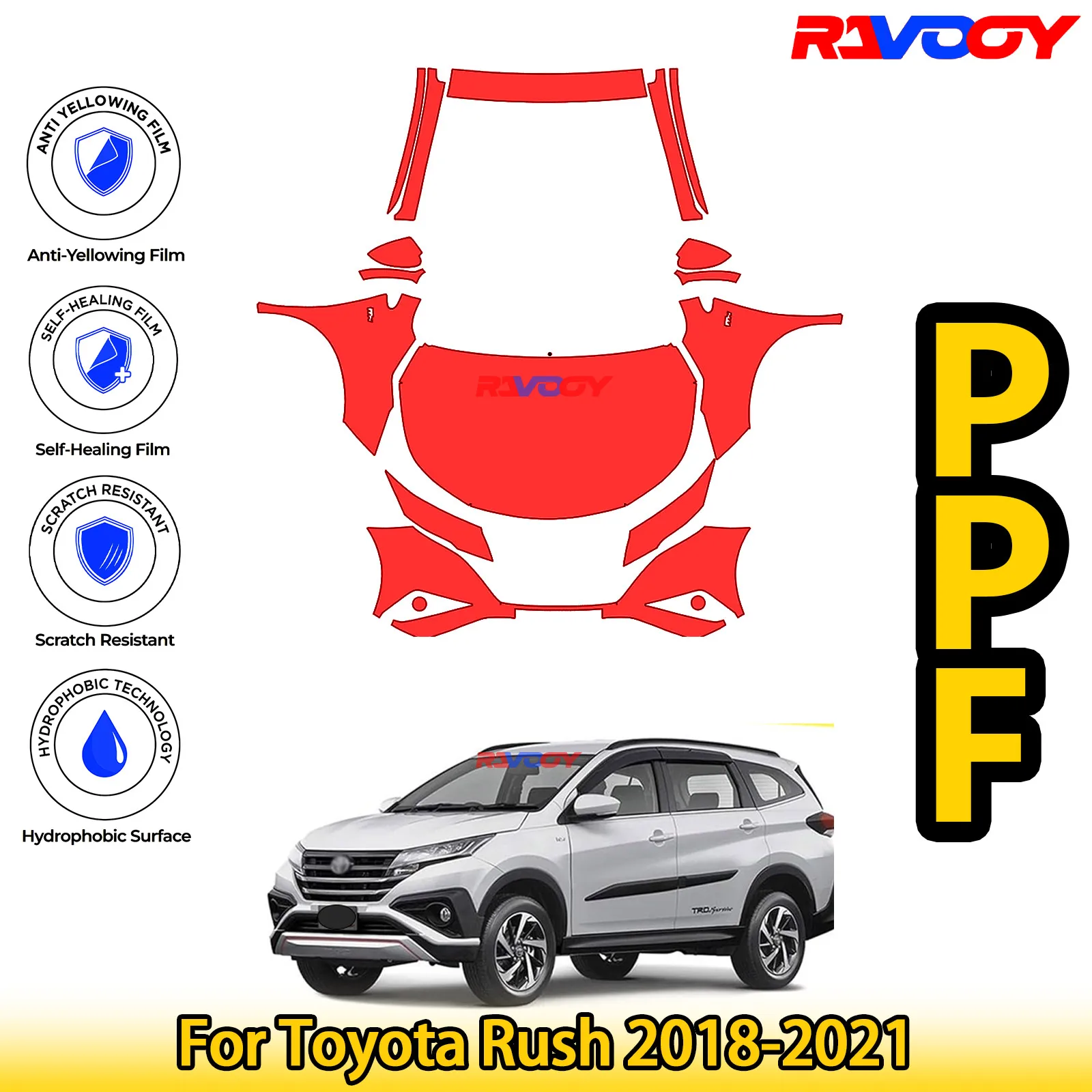 

For Toyota Rush 2018-2021 Glossy Matte Black Precut front PPF Kit Paint Protection Film