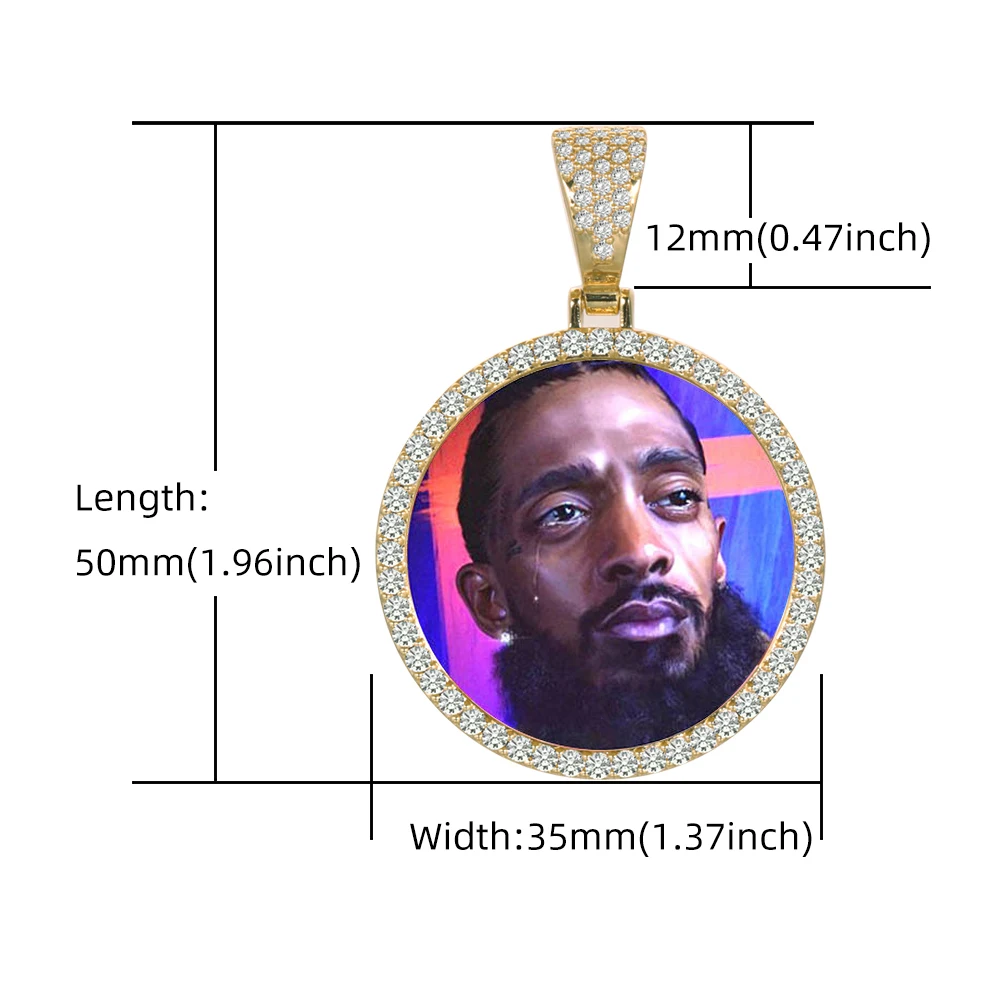 Ice Out DIY Photo Memory Medallions Pendant Necklaces Hip Hop Sublimation Cubic Zircon Round Pictures Charms Unisex Mens Jewelry