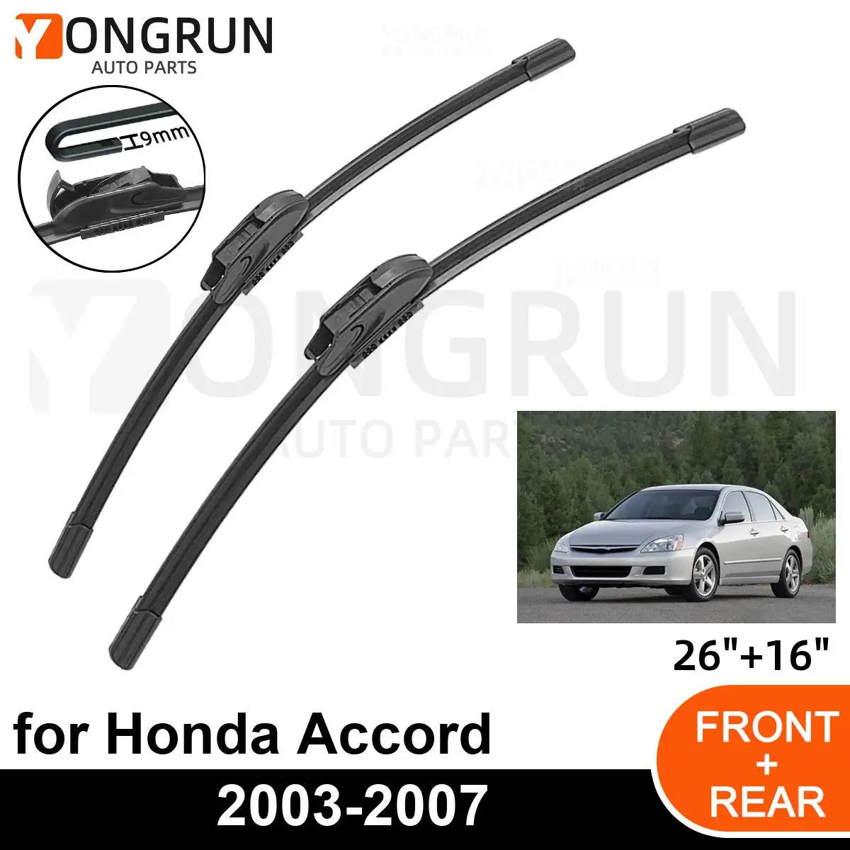 

Car Front Windshield Wipers For Honda Accord 2003-2007 Wiper Blade Rubber 26"+16" Car Windshield Windscreen Accessories