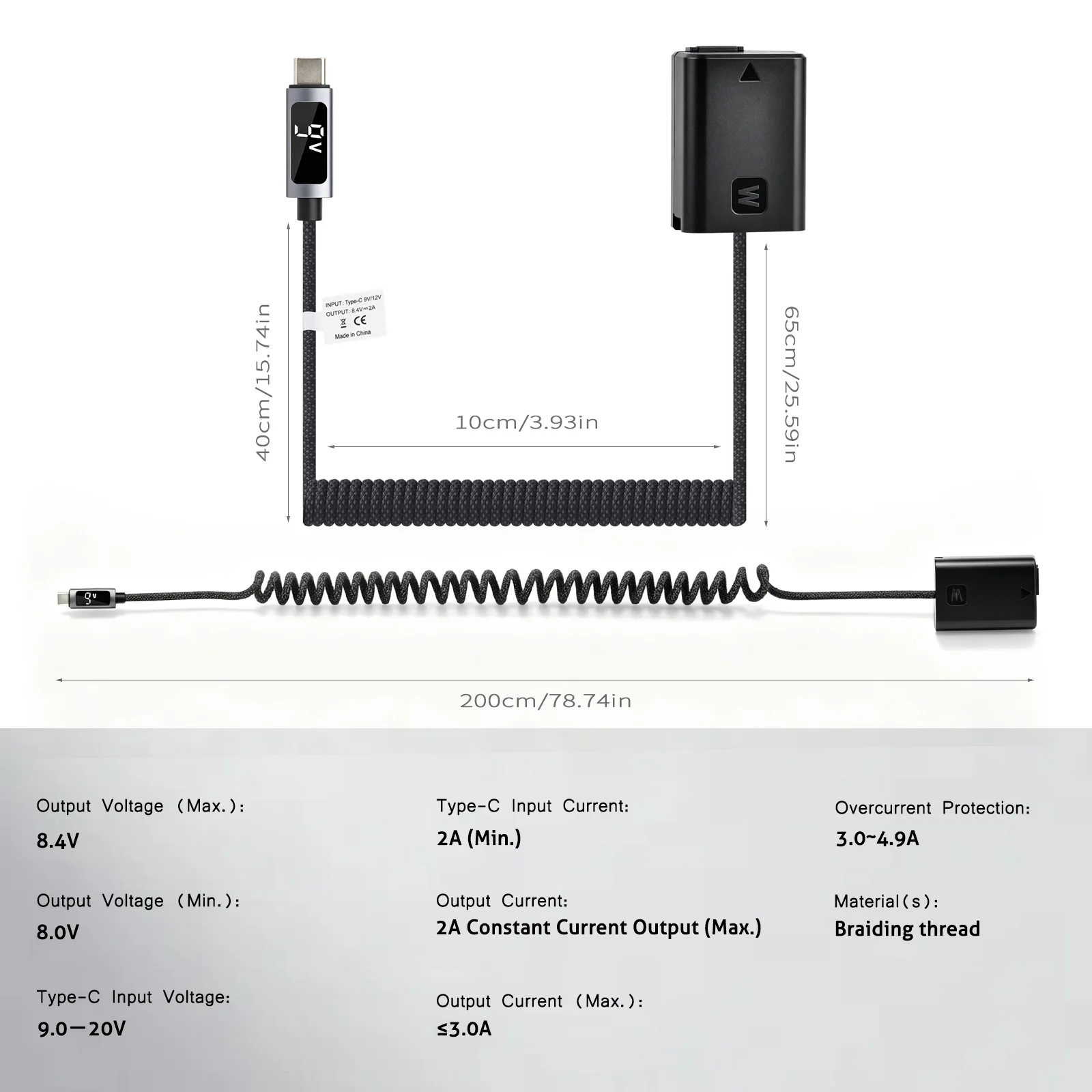 TAVT NP-FW50 Dummy Battery 2m Type-C PD 20W Cable FW50 Power Adapter ForSony ZV-E10 A7 A7R A7RII A7II A7SII A7S a6400 a6500