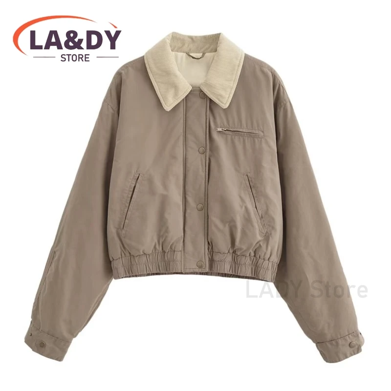 Jacket Coat 2024 Autumn Women Fashion Loose Single Breasted POLO Collar Splice Female Casual Long Sleeve Pocket Outerwear