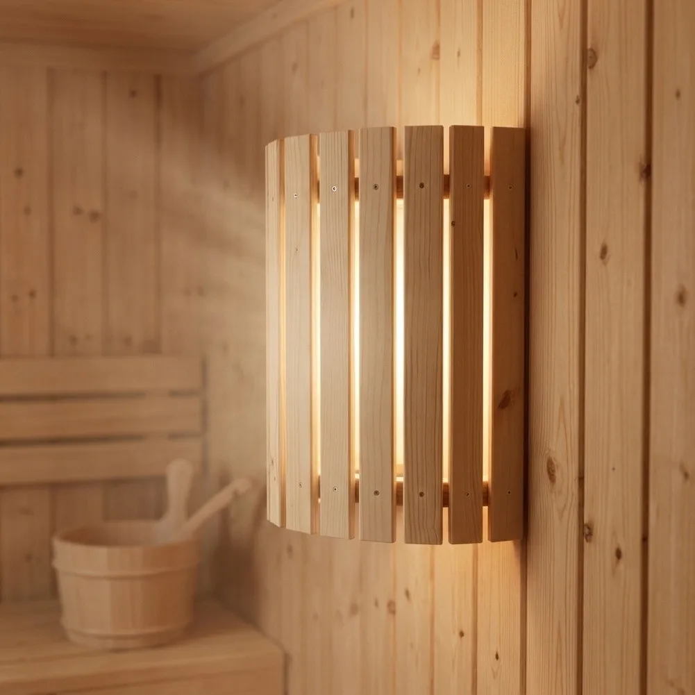 Natural Wood Lampshade Designed for Sauna and For steam Room Environments with Humidity Resistant Construction
