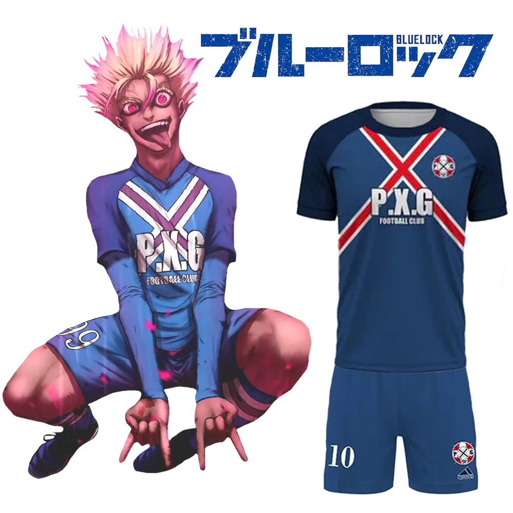 Japanese Anime Blue Lock P.X.G Jersey Football Uniform Rin Shidou Cosplay T Shirts Shorts Men And Women Casual Sports Suit