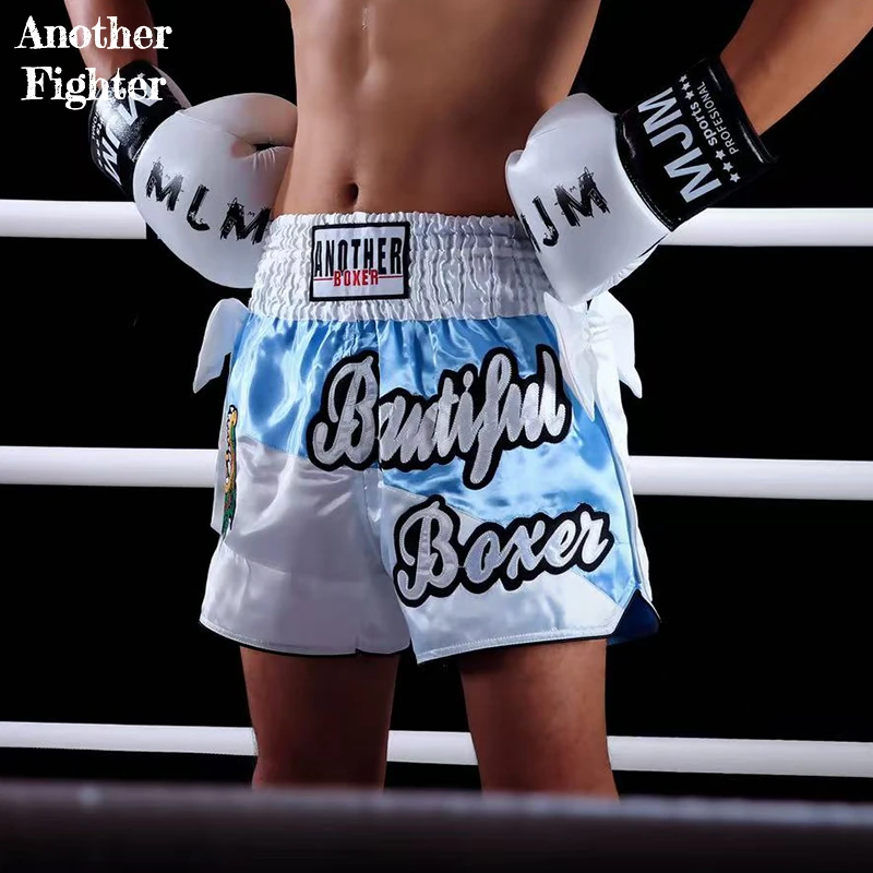 

Шорты для тайского бокса с бантом и лентами, брюки премиум-класса для тайского бокса, мужские и женские спортивные штаны для кикбоксинга, тренировочная клетка для борьбы с ММА