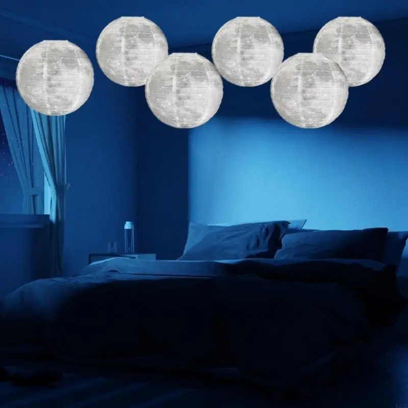 U2JC 6PCS Moon Paper Lamp Decoration Mysterious Space Themed Hanging Decoration for Boys Girl Bedroom Ceiling Decors