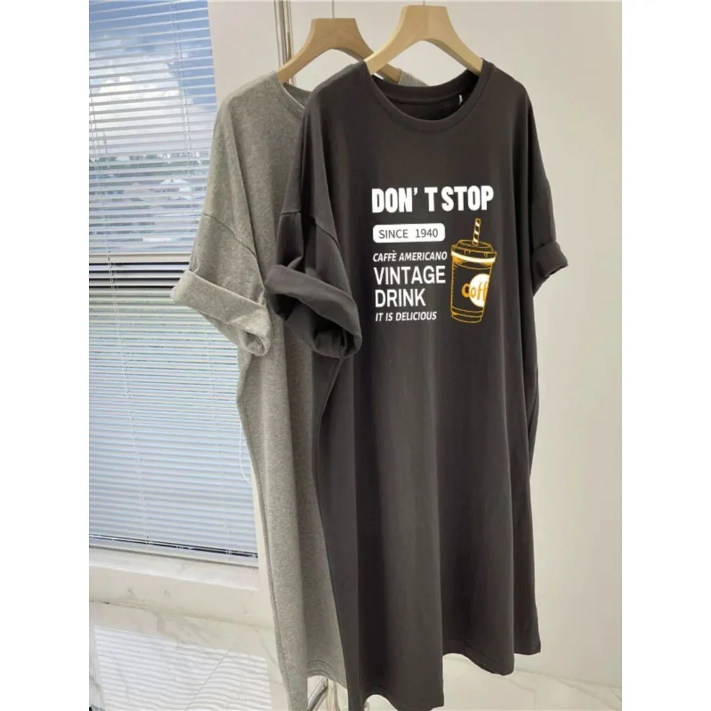 Short-sleeved Dress Pregnant Women Summer Retro European and American Cartoon Printed Loose Round Neck Dress