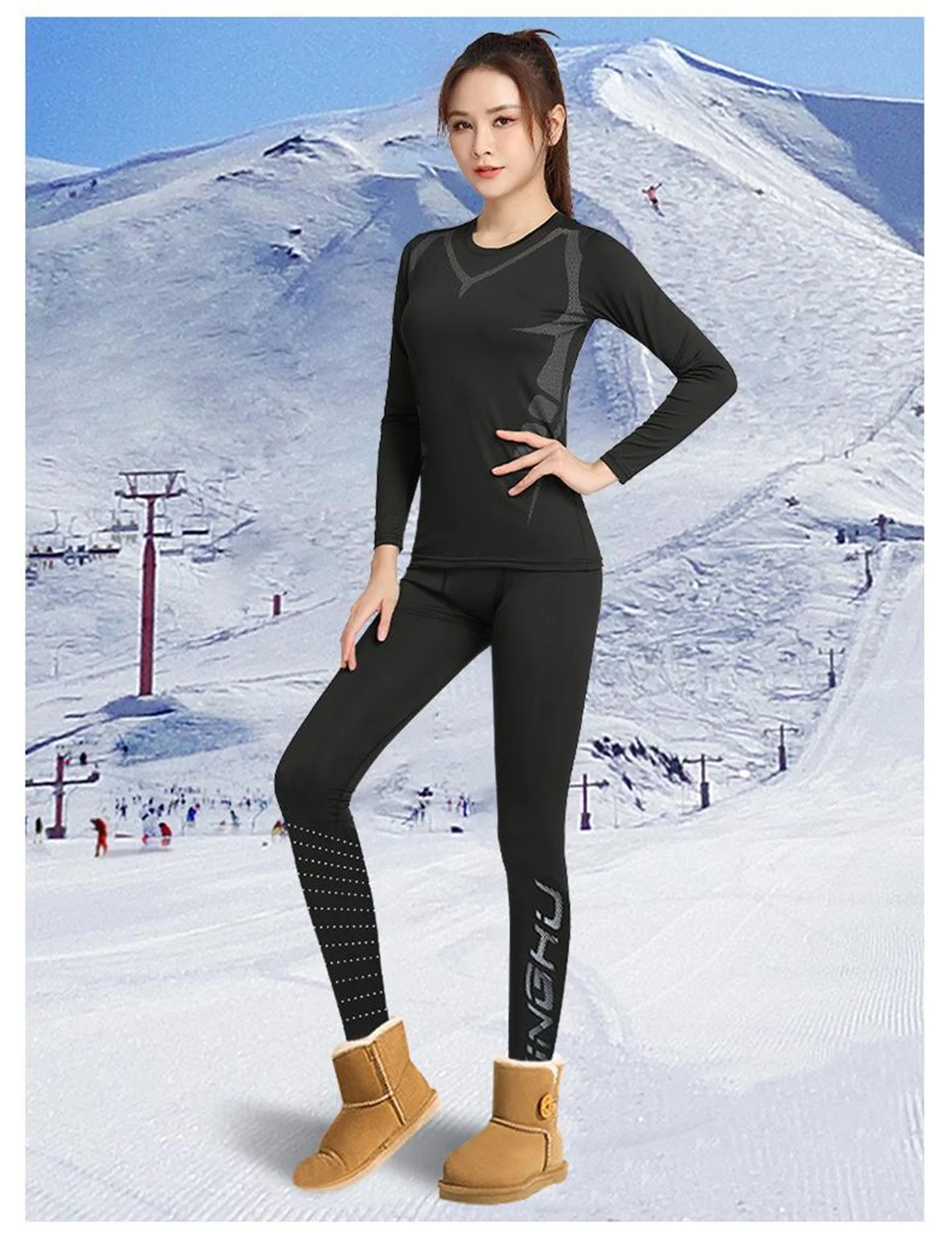 Quick-Drying Clothes Women Thermal Underwear Compression Velvet Tight Bottoming Outdoor Skiing Yoga Tops Fitness Sports Suit