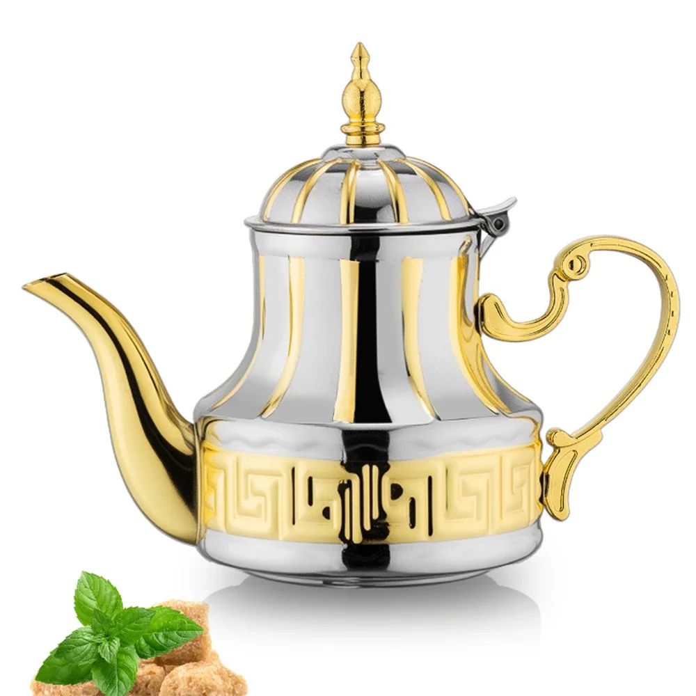 Arabic stainless steel teapot, Home restaurant brewing tea pot, Ethnic style hotel stainless steel tea kettle, 800ml