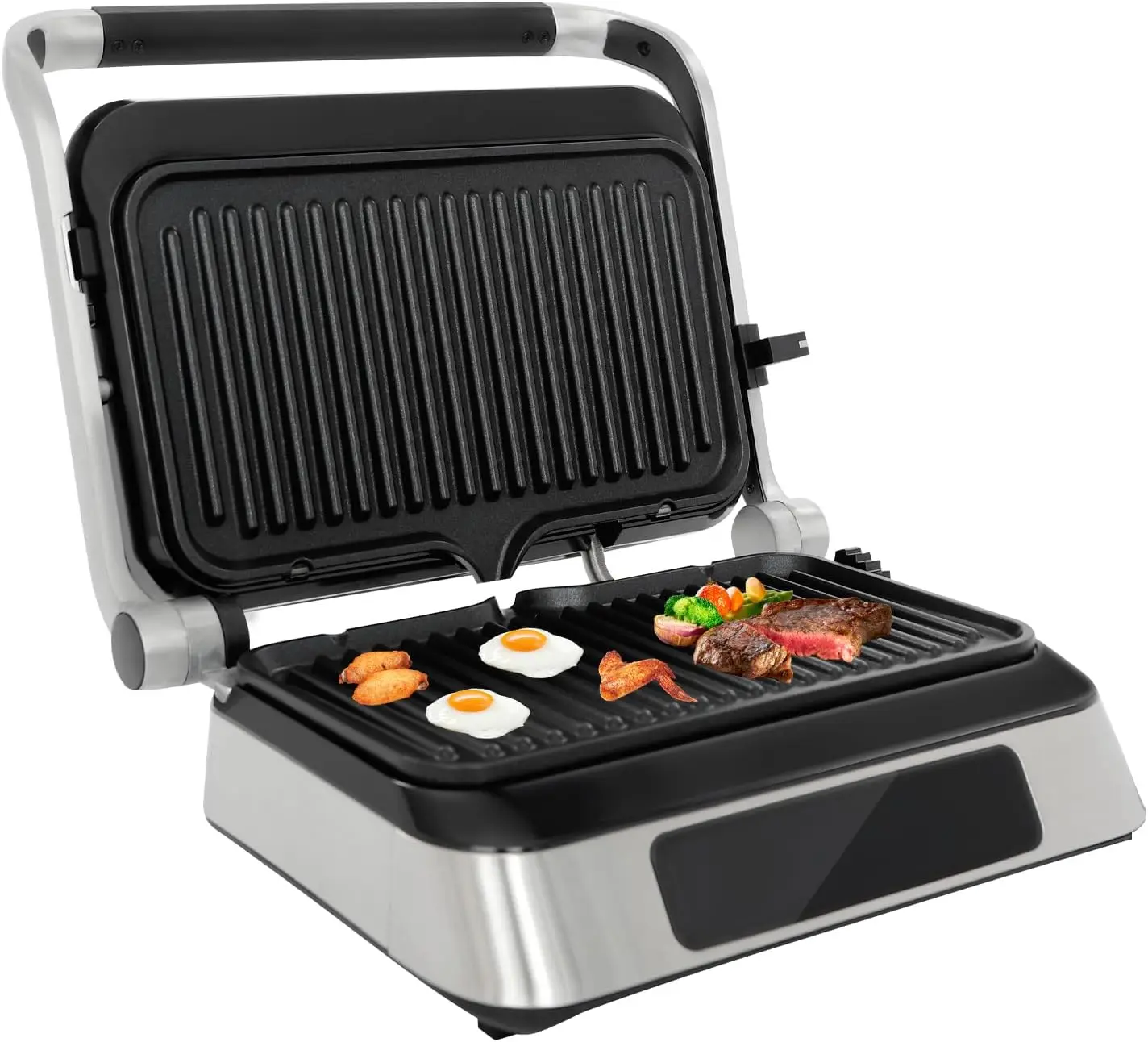 

Steak Making Machine 1600W Electric 180 ° Open Panini Press Grill with LED Display Screen Stainless Steel Sandwich Maker for Hom
