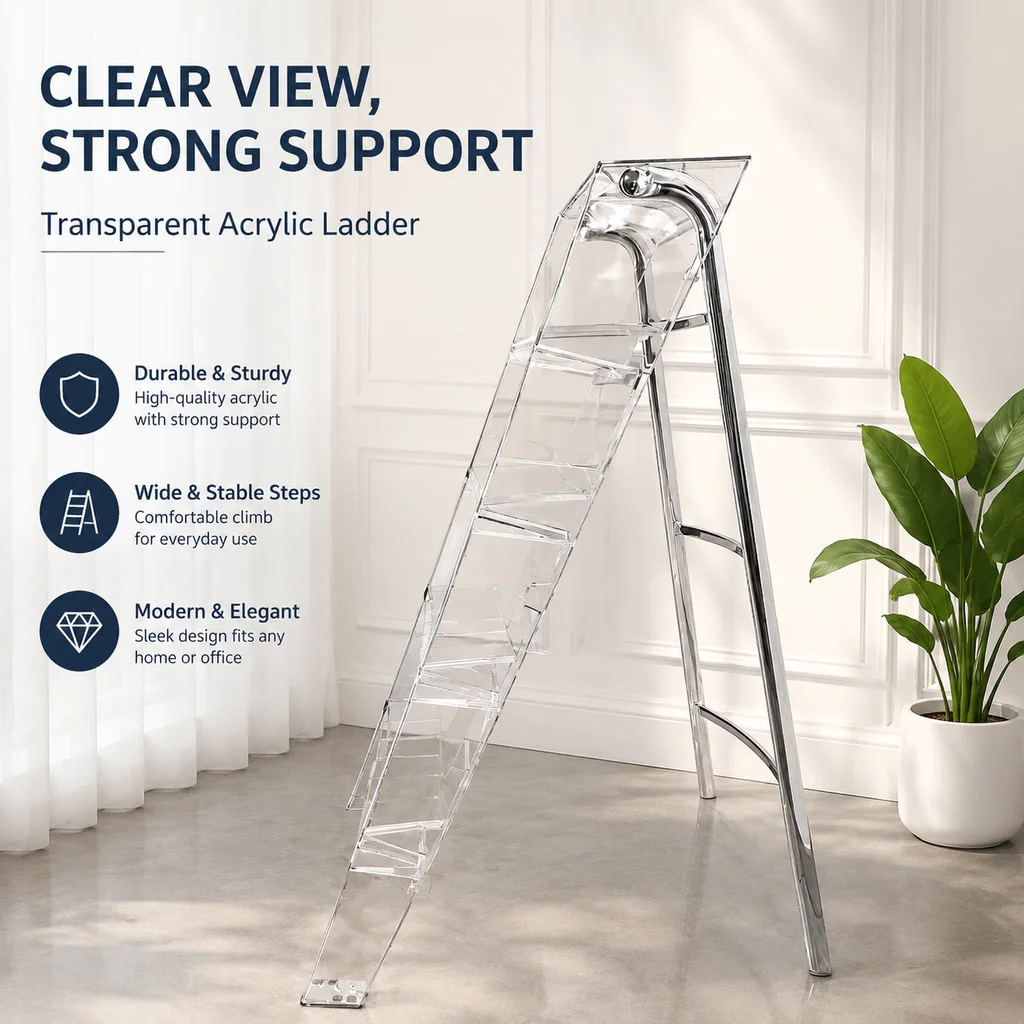 5-Step Herringbone Acrylic Folding Step Stool – Lightweight, Anti-Slip, Wide Pedal for Kitchen & Home Use
