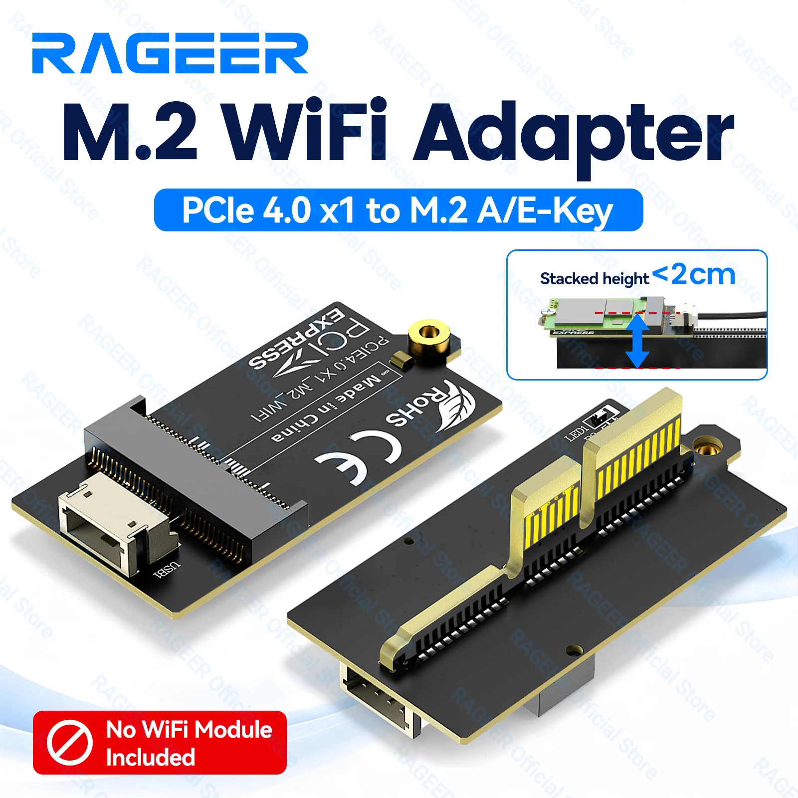 RAGEER M.2 WiFi Adapter PCIe 4.0 x1 to M.2 A/E-Key 2230 Wireless Network Card Converter to WiFi 6/6E/7 Bluetooth 5.4 AX210 AX211