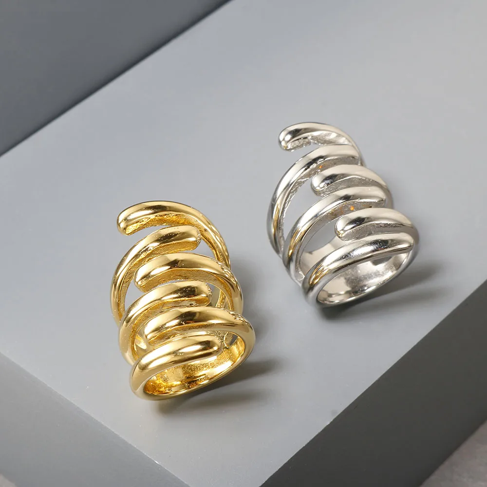 Punk Hollow Grip Wide Ring for Men 18K PVD Electroplated Stainless Steel Finger Jewelry Women Golden Silver Color Couple Rings