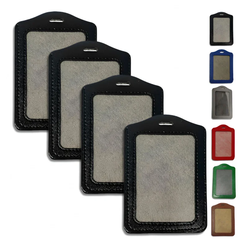 

4 Leather Badge Holder Support Social Card Protection Briefcase