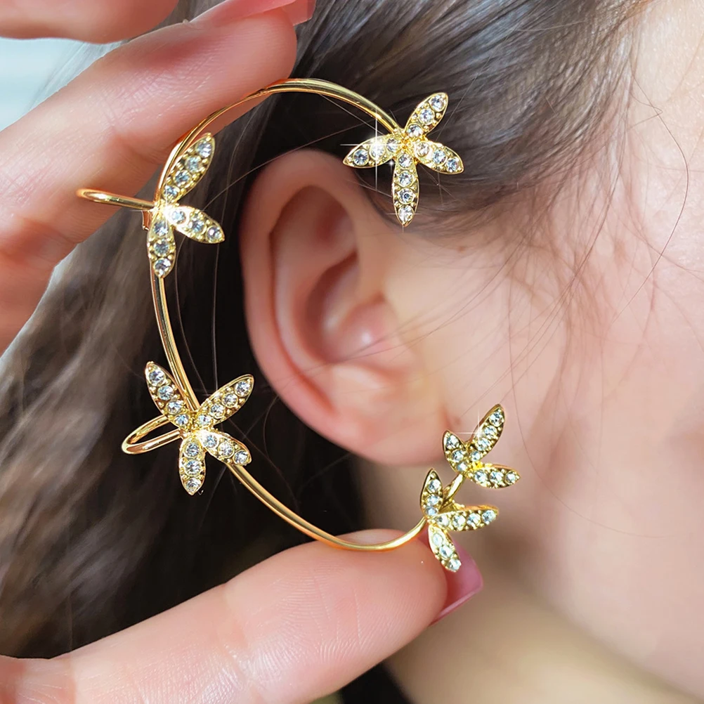 2pcs Rhinestone Bone Clip Delicate Non Piercing Cuff For Women Creative Jewelry Gift Cosplay Ear Decor Elegant Accessory Clip On