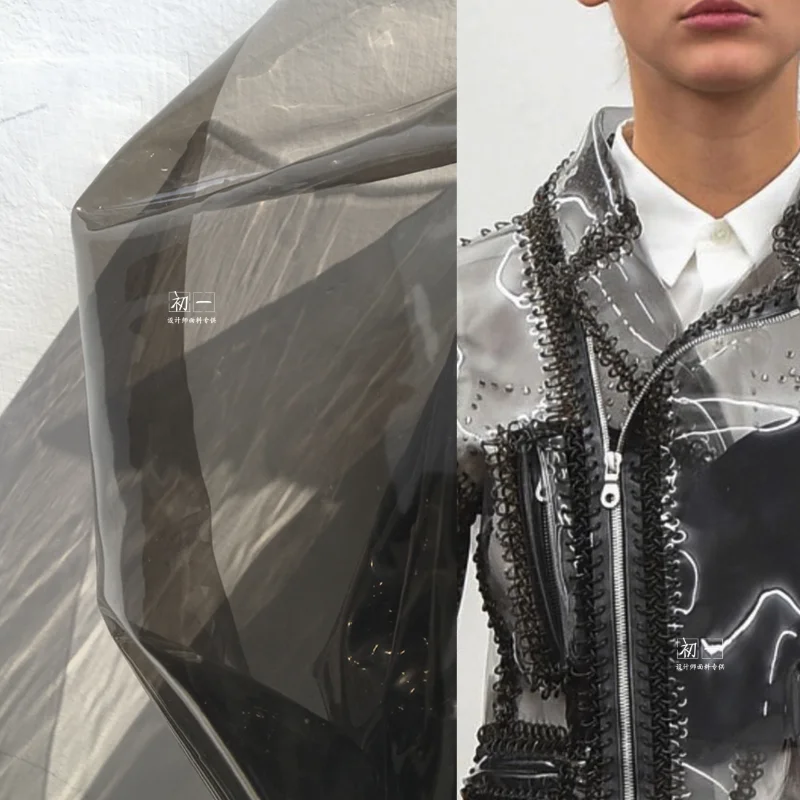 Haze Black Liquid Jelly Film TPU Fabric Transparent Environmental Protection Plastic Raincoat Waterproof Material Cloth 50x124cm