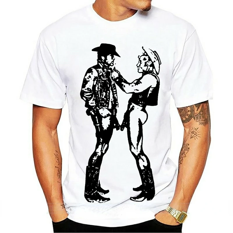 Gay Cowboy Csd Fetish Tom of Finland Boyriend Leather Vest Male T-shirt Summer Classic Vintage Short-sleev Tee Tops Ropa Hombre