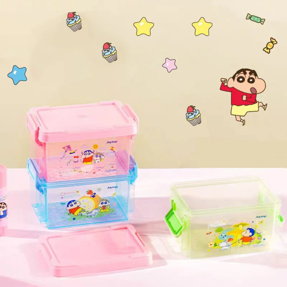 3 szt./zestaw Oryginalne pudełka do przechowywania Crayon Shin-Chan, kawaii, na biurko dla ucznia, waciki, koszyk do przechowywania drobiazgów, prezenty